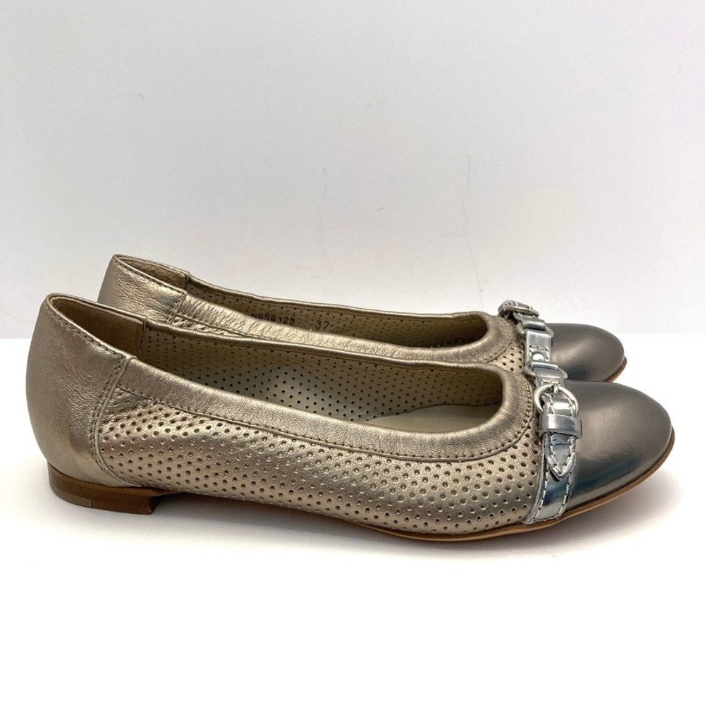 AGL Monika Cap Toe Ballet Flat EU 37 Womens 7 Italy Pewter Leather Patent Toe - Picture 2 of 9